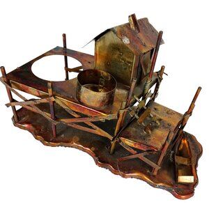 Vintage 70s Brutalist Copper Shanty by the Sea Sculpture